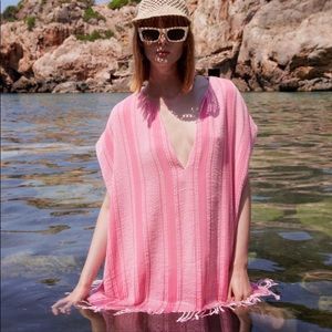 Zara Kaftan coverup fringe short cotton dress small medium